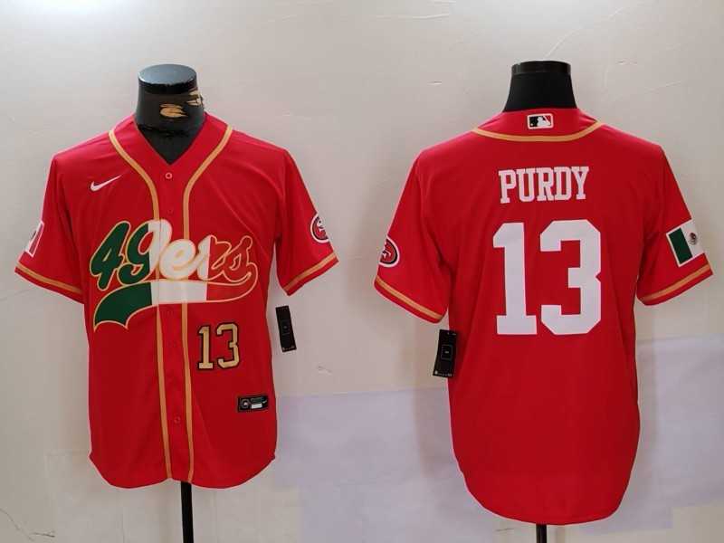 Mens San Francisco 49ers #13 Brock Purdy Red With Patch Cool Base Stitched Baseball Jerseys